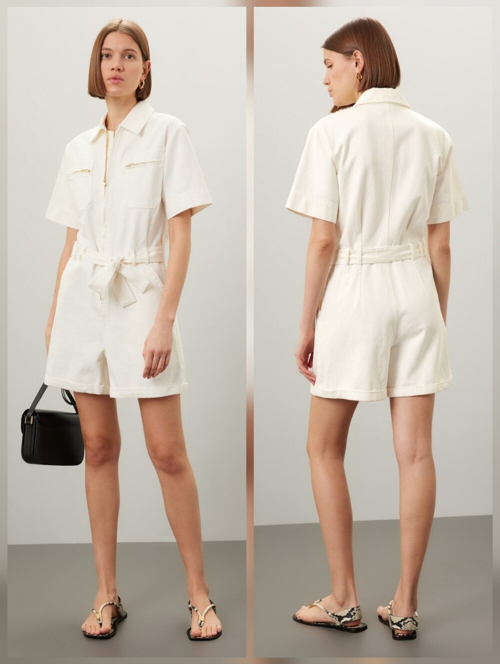 A.P.C. Combinaison Hills Romper White Denim Short sleeves Collar Cotton Size M